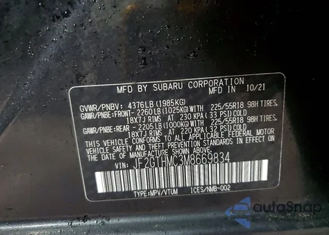 2021 Subaru Crosstrek Limited from USA, damaged, VIN JF2GTHMC3M8669834